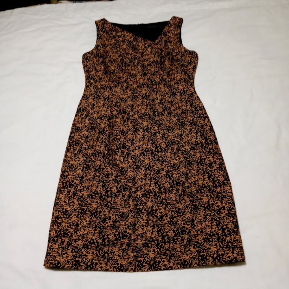 David Meister Sheath Dress Gold/Black Geometric Sleeveless Party/Cocktail Size 8